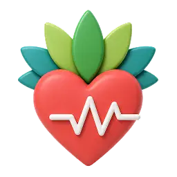 Cœur avec une ligne de fréquence cardiaque et des feuilles, symbolisant la santé, le mieux-être