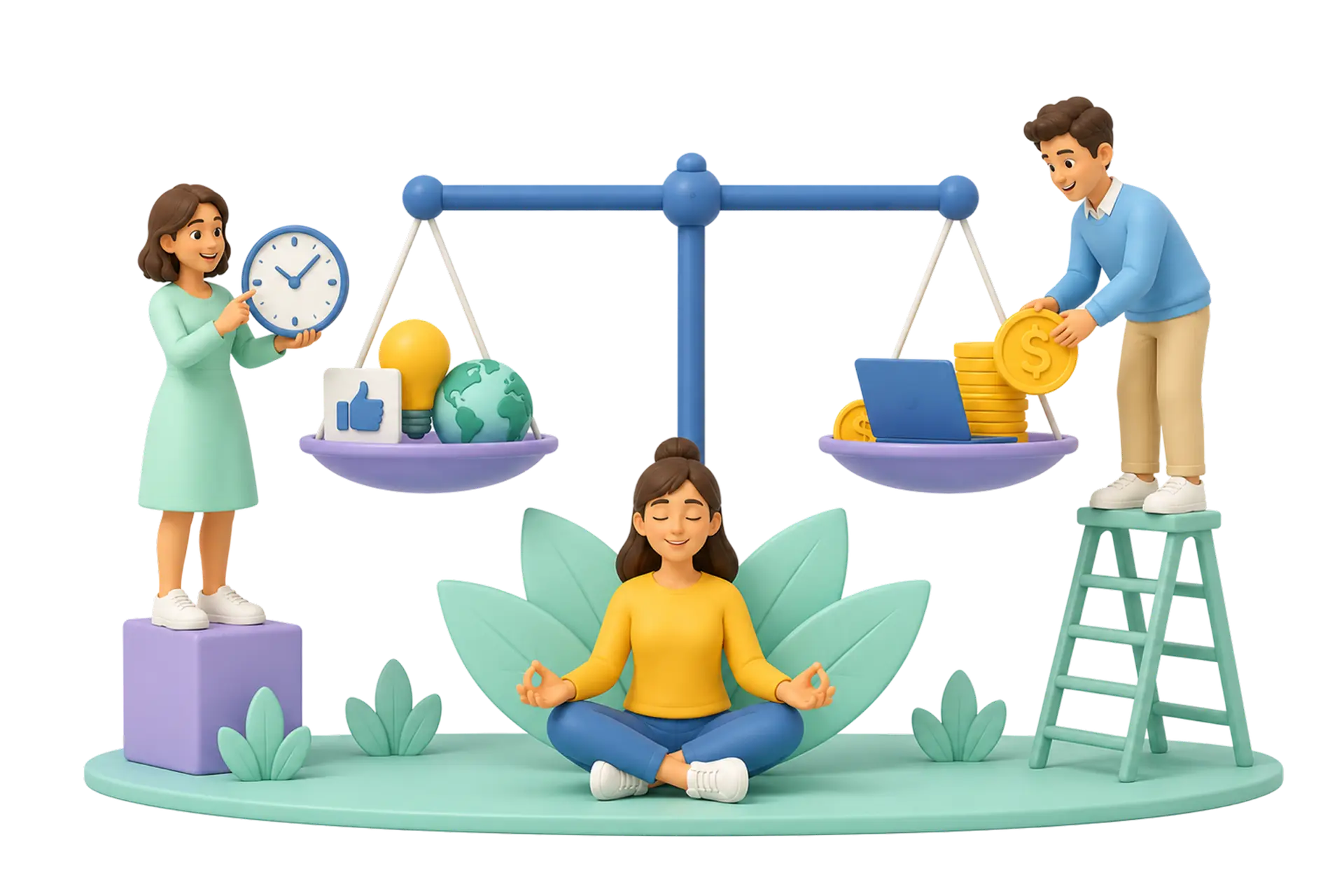 Équilibre entre le temps, les besoins des employés et les ressources financières, illustrant