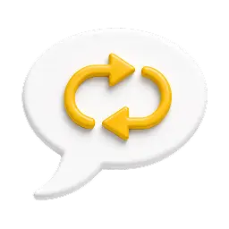 E bulle de conversation avec des flèches de répétition, illustrant des questions récurrentes