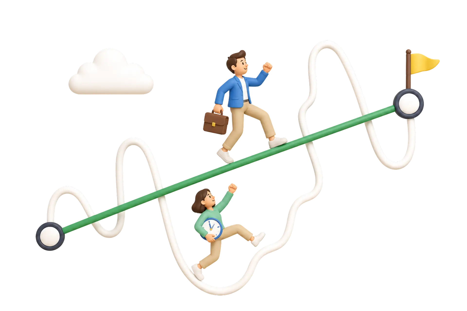 Professionnel progressant vers un objectif malgré un parcours complexe, illustrant la capacité