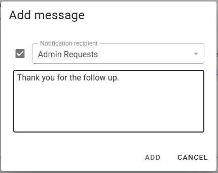 Add message window in the client portal with a notification recipient